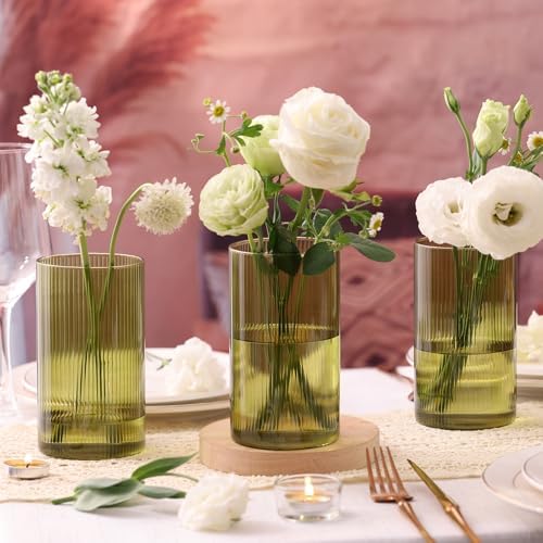6 Inch Clear Ribbed Glass Bud Vases for Centerpieces
