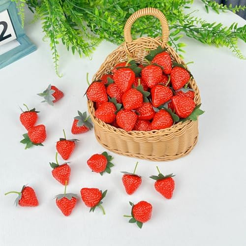 100 Realistic Artificial Strawberries Decor Set