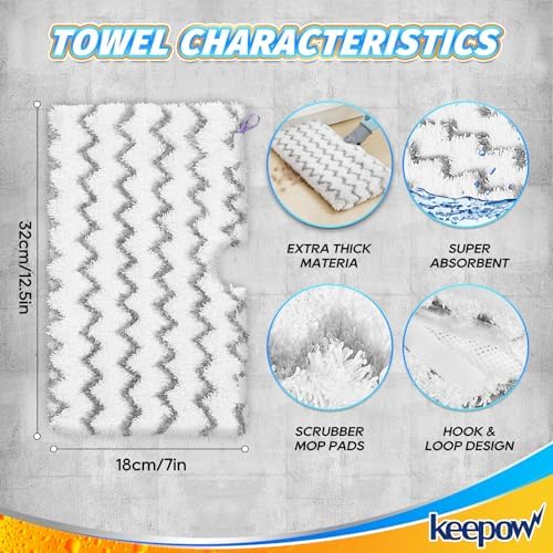 KEEPOW Steam Mop Replacement Microfiber Pads for Shark Models