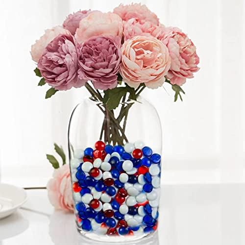 HappyFiller Flat Glass Marbles 1 LB 95 PC White Red Blue