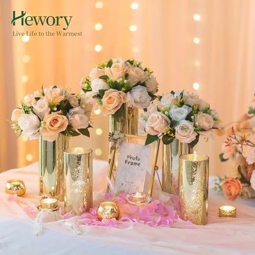Hewory Glittery Gold Cylinder Vase Set of 6