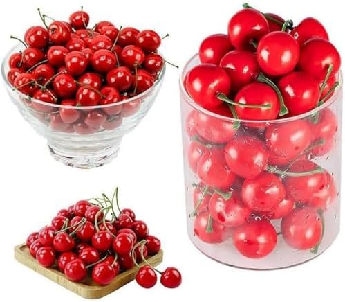 20Pcs Artificial Cherries Decor Faux Fruit Ornament