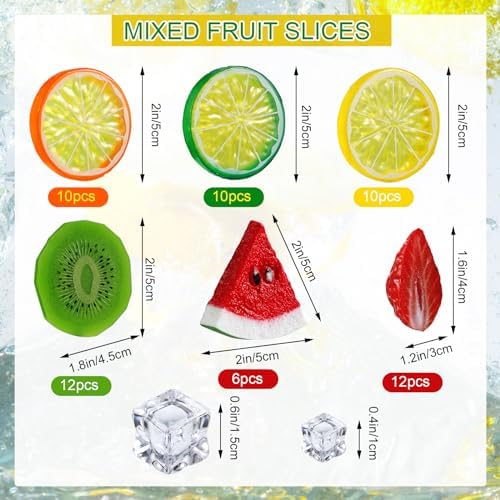 Juexica 85 Pcs Artificial Fruit Slices and Ice Cubes Set