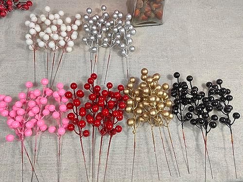 24pcs Black Christmas Berry Stems for Decor and Crafts