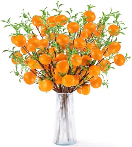 4Pcs Artificial Tangerine Branches Lifelike Orange Branches with Green Leaves and Adjustable Design