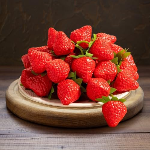 100PCS Plastic Red Artificial Strawberries Decor Fruits