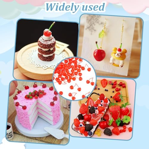 OLYCRAFT 60Pcs Lifelike Plastic Cherries Decorations