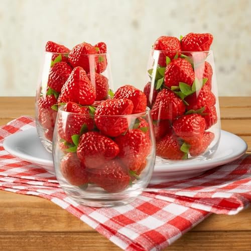100PCS Plastic Red Artificial Strawberries Decor Fruits