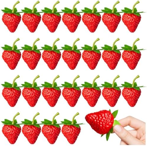 CLESDF 25Pcs Artificial Strawberries for Decor and Photography