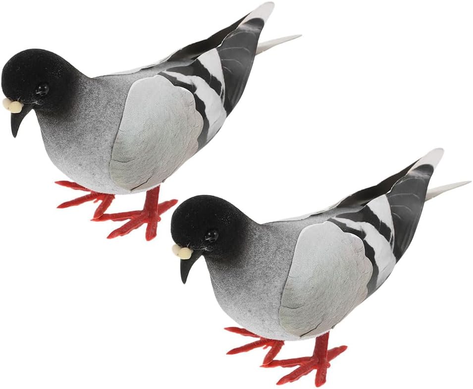 LOGOFUN 2pcs Artificial Grey Dove Figure Garden Decor Photo Prop