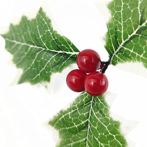 TIHOOD Artificial Holly Berries and Leaves Set Red