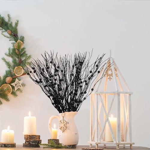 LOAVER 18 Pack Halloween Artificial Glitter Berry Stems