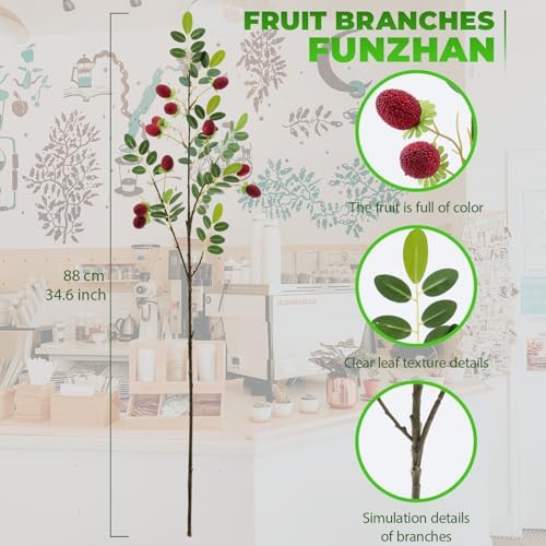 3PCS Red Fruits Tree Branch Artificial Fruit Decoration