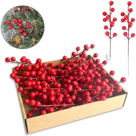 35 Pack Artificial Red Berry Stems for Christmas Decor