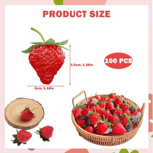 100 Realistic Artificial Strawberries Decor Set
