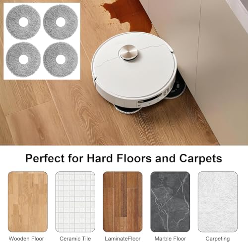 4 Pcs Microfiber Mop Pads for Roomba and Dreame Robots