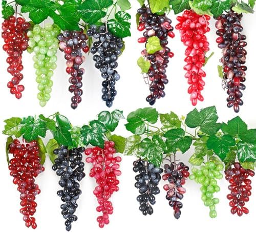 Woohome 8 Bunches Artificial Green Grapes with Vines