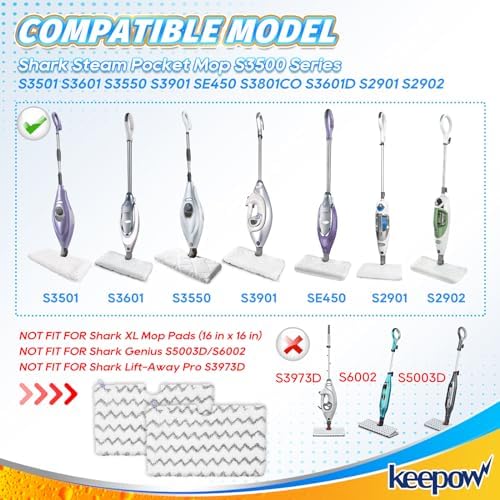 KEEPOW Steam Mop Replacement Microfiber Pads for Shark Models