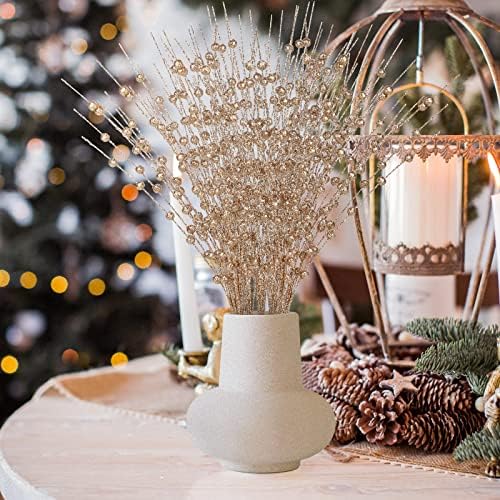 YHNJI 10 Pack Glittery Christmas Berry Stems