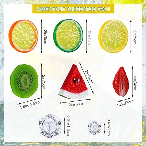 Juexica 48 Pcs Fake Fruit Slices Ice Cubes Set