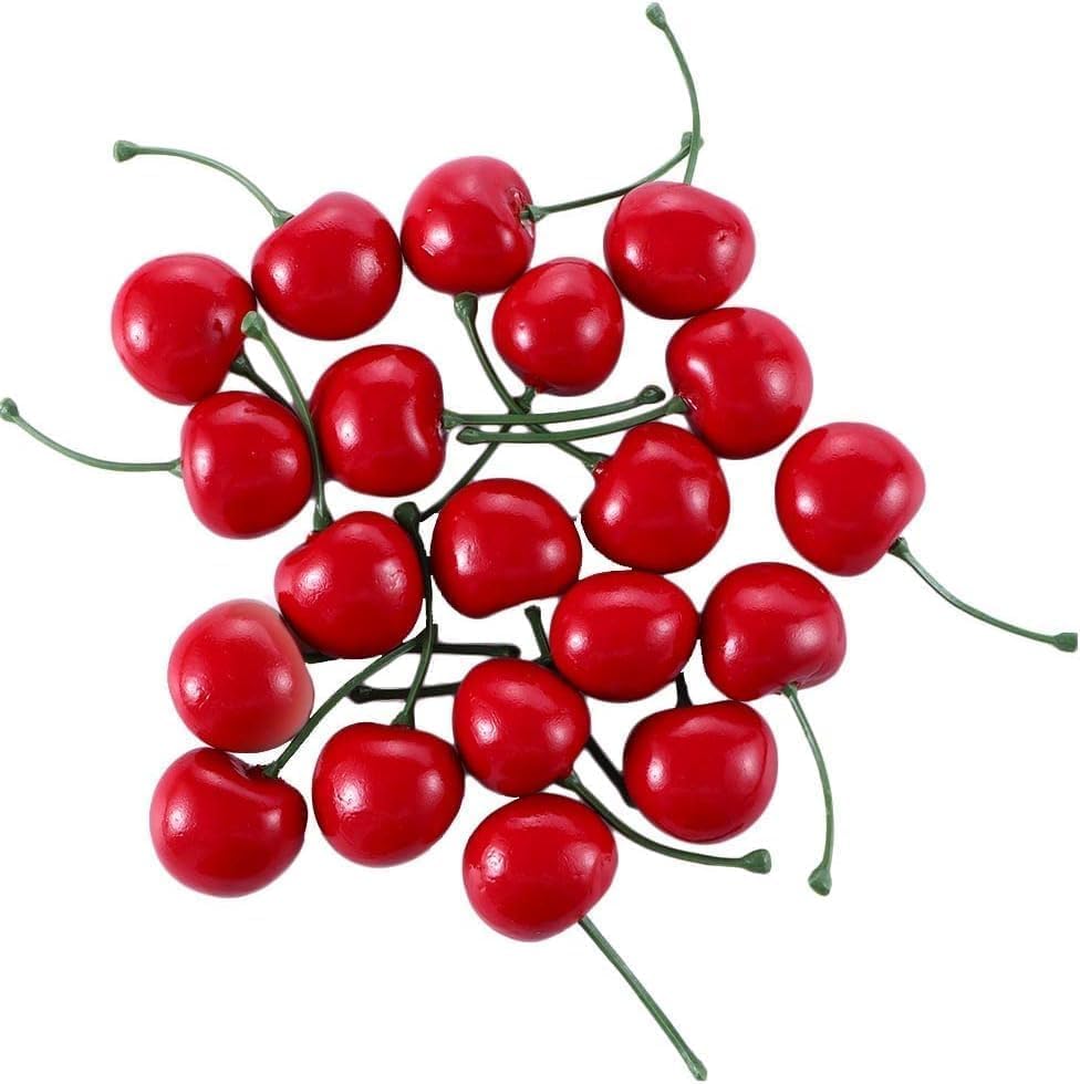 20 Pcs Realistic Red Artificial Cherries Decor