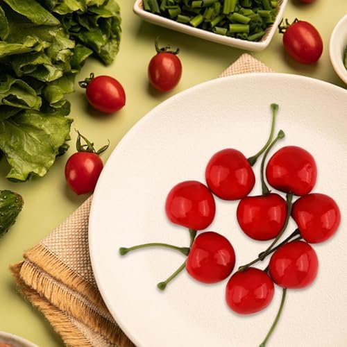 20PCS Realistic Artificial Red Cherries for Decor