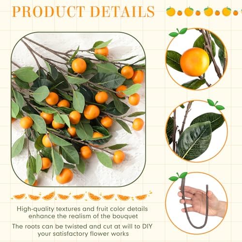 10 Pcs Artificial Tangerine Branches Realistic Decor