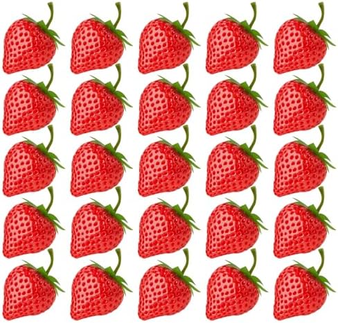RAYNAG 50Pcs Plastic Fake Strawberries Artificial Fruit Decor