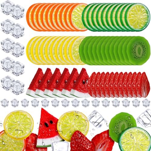Juexica 85 Pcs Artificial Fruit Slices and Ice Cubes Set