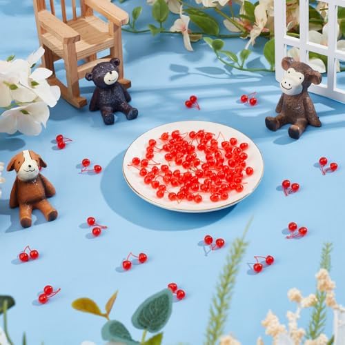 OLYCRAFT 60Pcs Lifelike Plastic Cherries Decorations