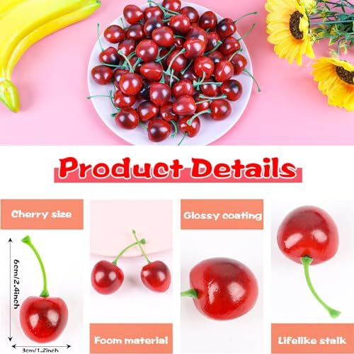 FOIMAS 50pcs Artificial Cherry Decor for Home and Craft