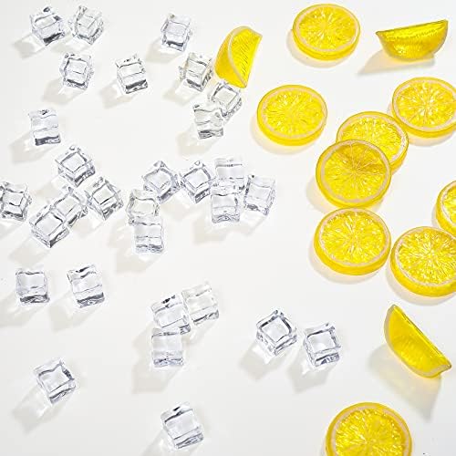 WILLBOND 42 Pieces Acrylic Lemon Slices Ice Cubes Set