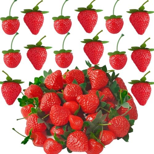 40Pcs Artificial Red Strawberries for Decor and Photography