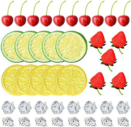 70 Pcs Artificial Fruit and Ice Cube Decor Set