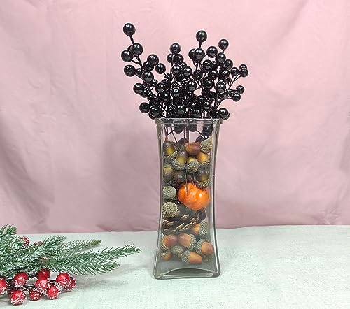 24pcs Black Christmas Berry Stems for Decor and Crafts