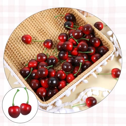 50Pcs Artificial Cherries Lifelike Decor Photography Prop