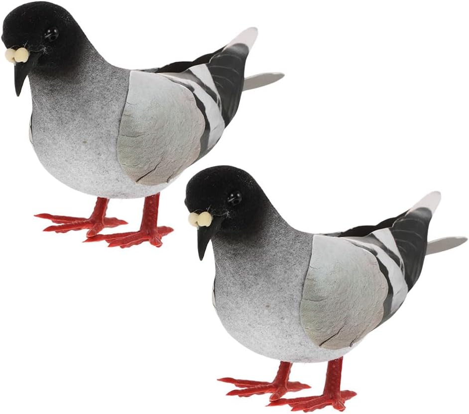 LOGOFUN 2pcs Artificial Grey Dove Figure Garden Decor Photo Prop