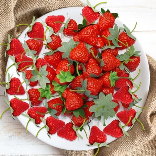 100PCS Plastic Red Artificial Strawberries Decor Fruits