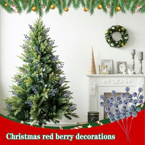 24pcs Christmas Artificial Berry Stems Snow Sprays