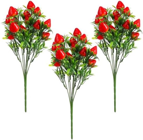 Toddmomy 3Pcs Artificial Strawberry Stem Decor