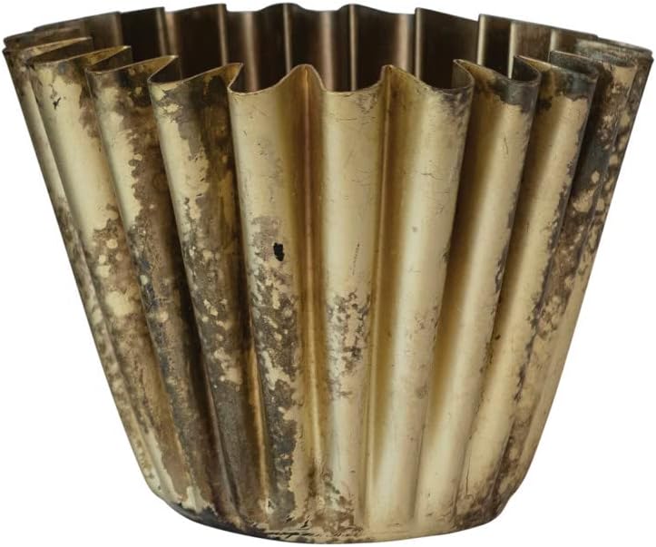 Creative Co Op Pleated Metal Vase Antique Brass