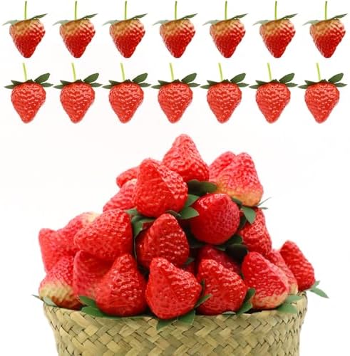 50Pcs Artificial Strawberries for Home Kitchen Party Decor