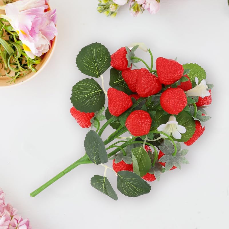 DECHOUS 2Pcs Artificial Strawberry Flower Bouquet