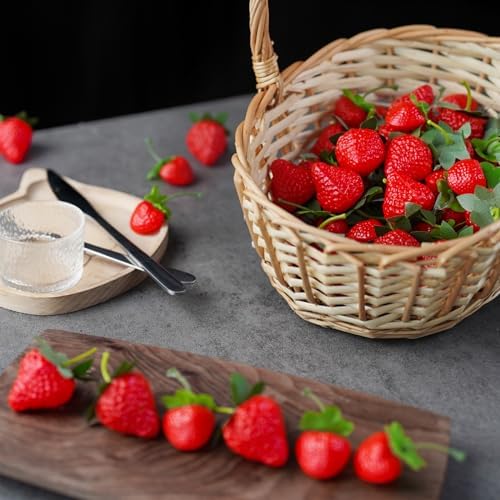 40Pcs Artificial Red Strawberries for Decor and Photography