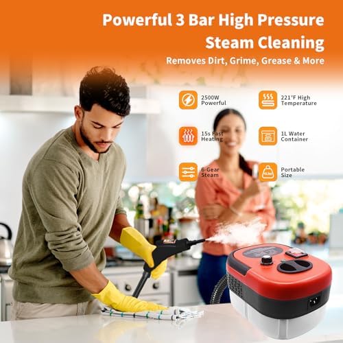 YXQ 2500W Portable Handheld Steam Cleaner with 3 Brush Heads