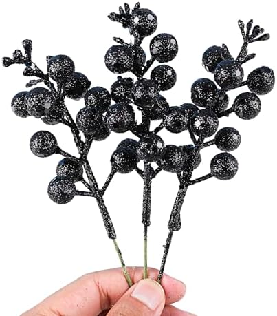 DIYASY Black Glitter Berry Stems 20Pcs Christmas Decor