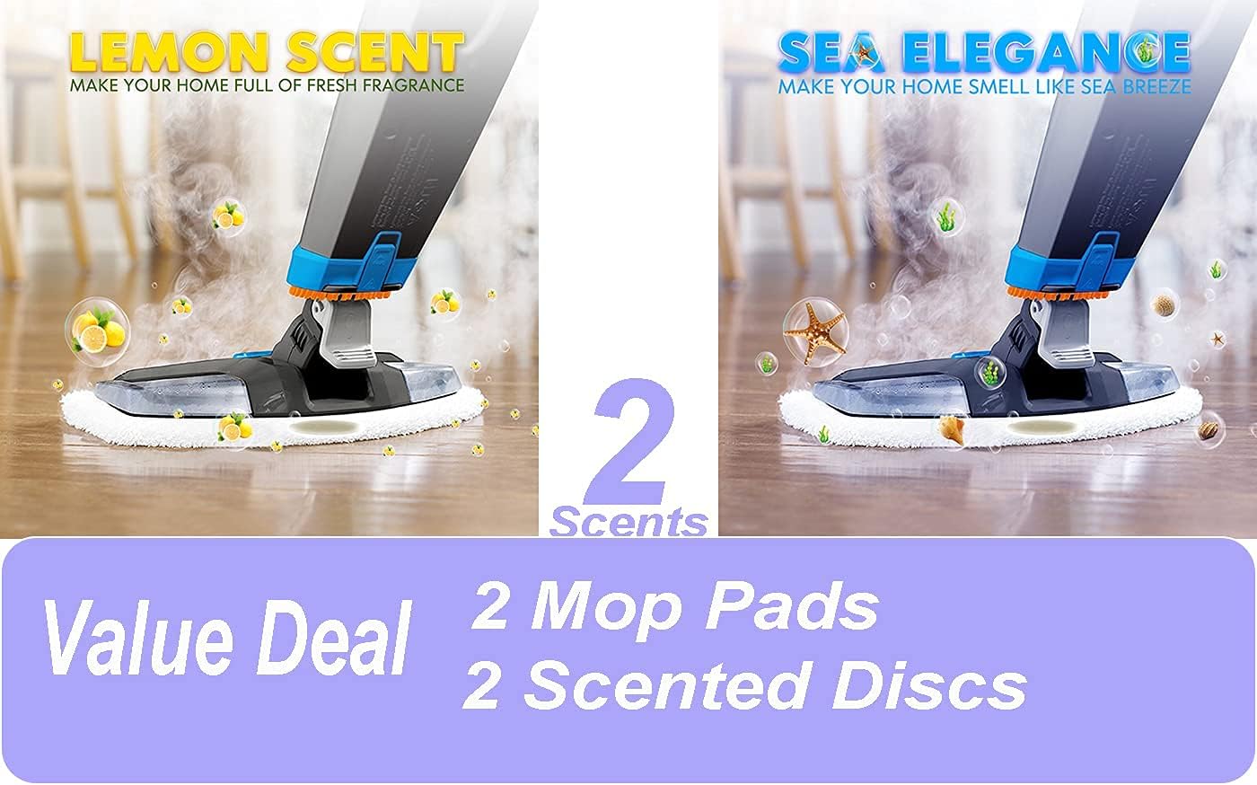 LeFix 2 Pack Washable Steam Mop Pads with Fragrance Discs