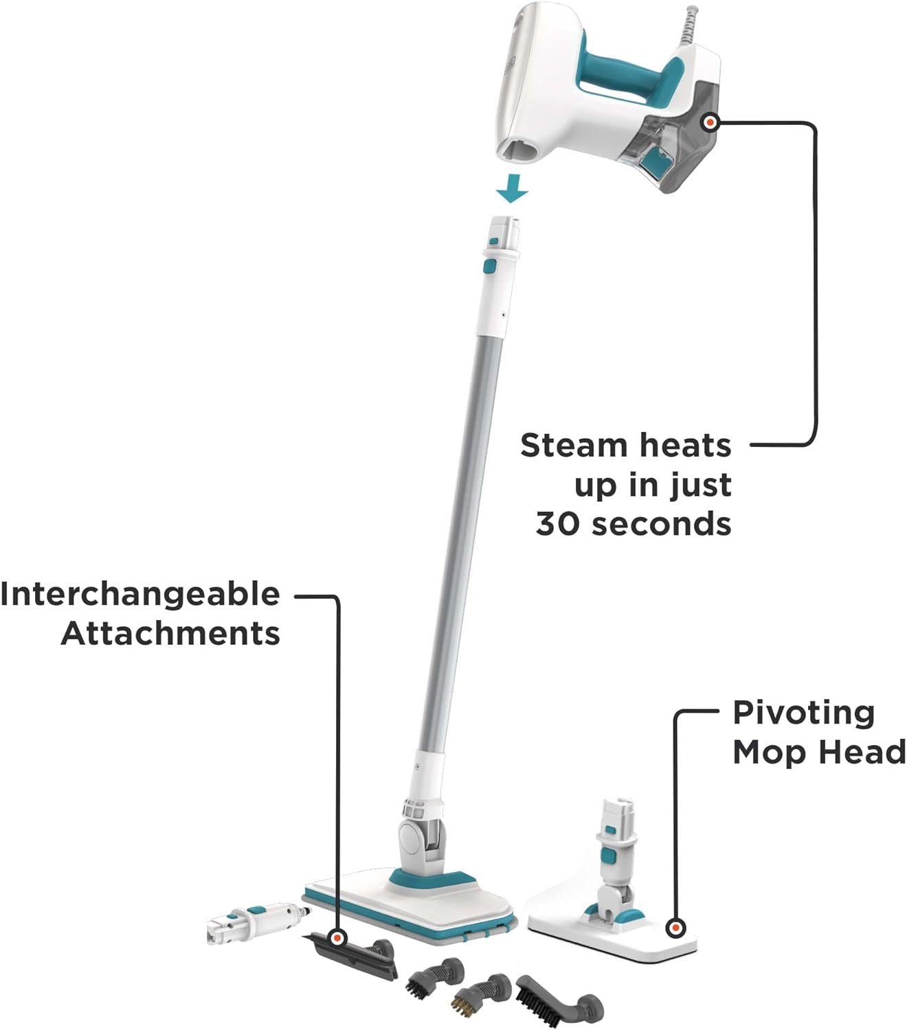 BLACKDECKER Steam Mop with 6 Attachments and Corded Handle