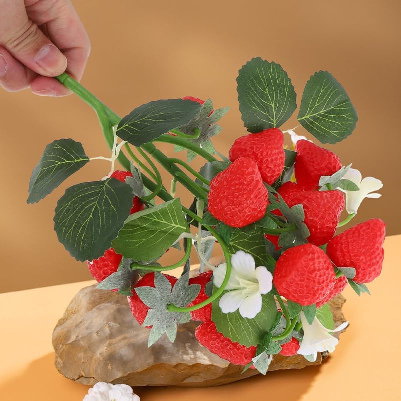 DECHOUS 2Pcs Artificial Strawberry Flower Bouquet