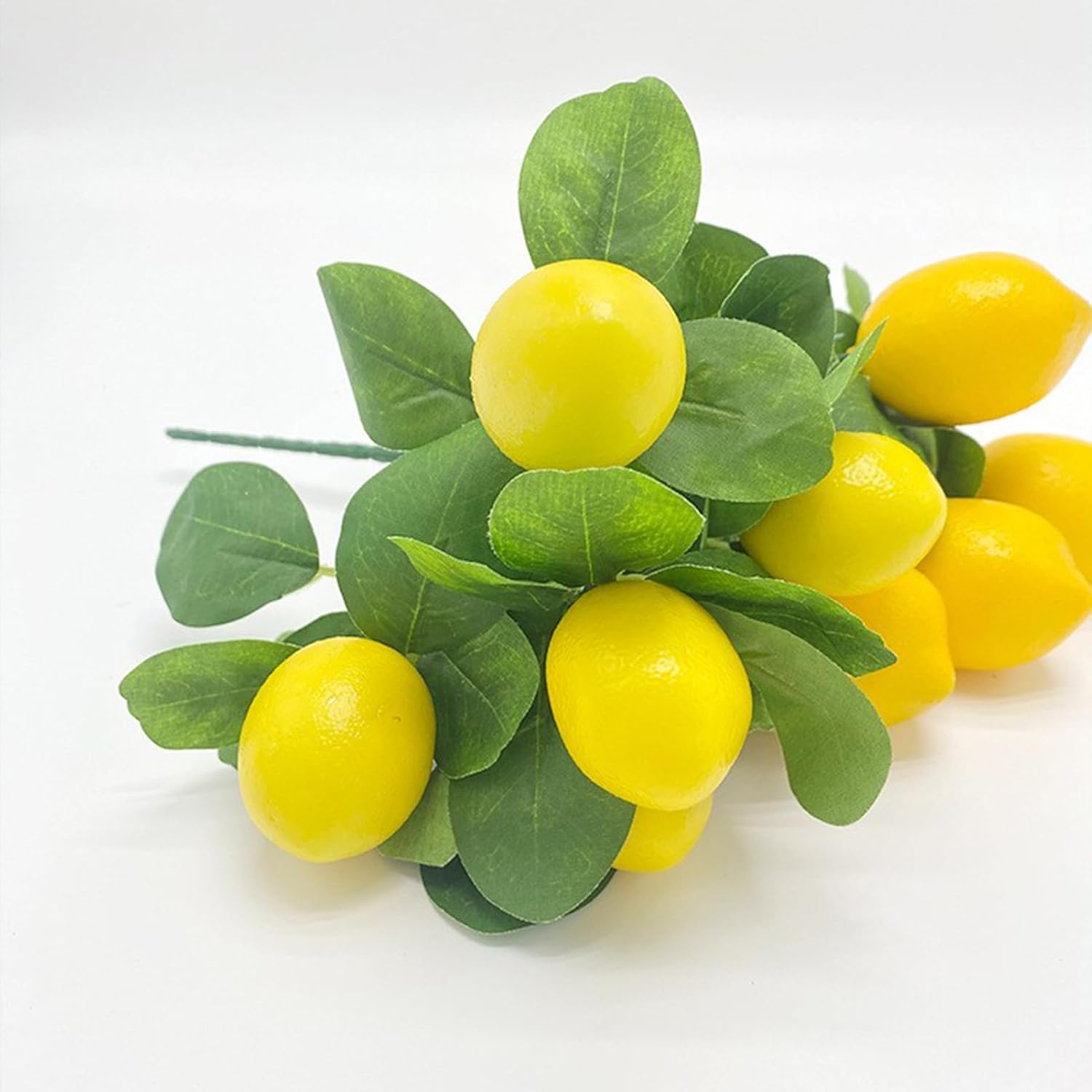 2 Pack Artificial Lemon Branches with 5 Faux Lemons and Stem